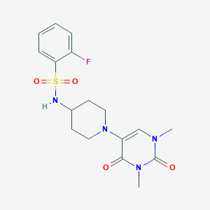 N-[1-(1,3-dimethyl-2,4-dioxo-1,2,3,4-tetrahydropyrimidin-5-yl)piperidin-4-yl]-2-fluorobenzene-1-sulfonamide