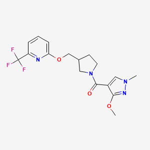 molecular formula C17H19F3N4O3 B6451657 2-{[1-(3-methoxy-1-methyl-1H-pyrazole-4-carbonyl)pyrrolidin-3-yl]methoxy}-6-(trifluoromethyl)pyridine CAS No. 2549065-59-8