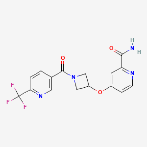 molecular formula C16H13F3N4O3 B6451681 4-({1-[6-(trifluoromethyl)pyridine-3-carbonyl]azetidin-3-yl}oxy)pyridine-2-carboxamide CAS No. 2640967-15-1