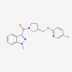 molecular formula C19H19FN4O2 B6452188 3-(3-{[(5-fluoropyridin-2-yl)oxy]methyl}pyrrolidine-1-carbonyl)-1-methyl-1H-indazole CAS No. 2548985-49-3