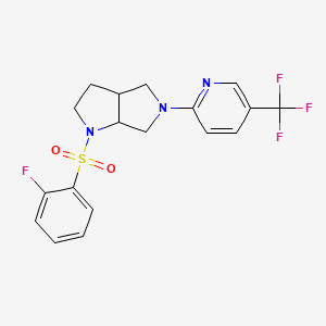 molecular formula C18H17F4N3O2S B6452212 2-[1-(2-fluorobenzenesulfonyl)-octahydropyrrolo[2,3-c]pyrrol-5-yl]-5-(trifluoromethyl)pyridine CAS No. 2549003-44-1