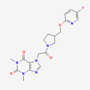 molecular formula C19H21FN6O4 B6452262 7-[2-(3-{[(5-fluoropyridin-2-yl)oxy]methyl}pyrrolidin-1-yl)-2-oxoethyl]-1,3-dimethyl-2,3,6,7-tetrahydro-1H-purine-2,6-dione CAS No. 2548978-71-6