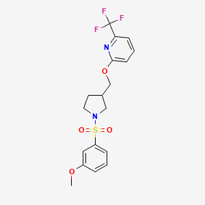 molecular formula C18H19F3N2O4S B6452310 2-{[1-(3-methoxybenzenesulfonyl)pyrrolidin-3-yl]methoxy}-6-(trifluoromethyl)pyridine CAS No. 2548998-25-8
