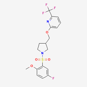 molecular formula C18H18F4N2O4S B6452331 2-{[1-(5-fluoro-2-methoxybenzenesulfonyl)pyrrolidin-3-yl]methoxy}-6-(trifluoromethyl)pyridine CAS No. 2548988-56-1