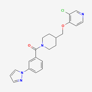 molecular formula C21H21ClN4O2 B6452343 3-chloro-4-({1-[3-(1H-pyrazol-1-yl)benzoyl]piperidin-4-yl}methoxy)pyridine CAS No. 2640829-75-8