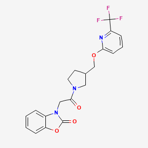 molecular formula C20H18F3N3O4 B6452355 3-{2-oxo-2-[3-({[6-(trifluoromethyl)pyridin-2-yl]oxy}methyl)pyrrolidin-1-yl]ethyl}-2,3-dihydro-1,3-benzoxazol-2-one CAS No. 2548992-49-8