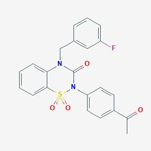 molecular formula C22H17FN2O4S B6452363 2-(4-acetylphenyl)-4-[(3-fluorophenyl)methyl]-3,4-dihydro-2H-1??,2,4-benzothiadiazine-1,1,3-trione CAS No. 2640835-02-3