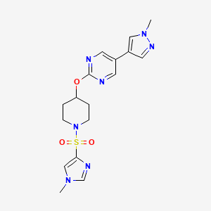 molecular formula C17H21N7O3S B6452365 2-({1-[(1-methyl-1H-imidazol-4-yl)sulfonyl]piperidin-4-yl}oxy)-5-(1-methyl-1H-pyrazol-4-yl)pyrimidine CAS No. 2548979-08-2