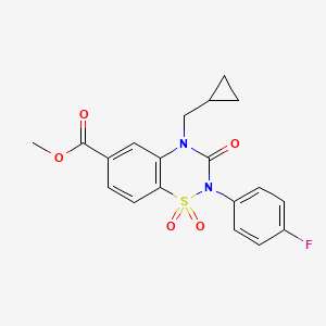 molecular formula C19H17FN2O5S B6452367 methyl 4-(cyclopropylmethyl)-2-(4-fluorophenyl)-1,1,3-trioxo-3,4-dihydro-2H-1lambda6,2,4-benzothiadiazine-6-carboxylate CAS No. 2640881-08-7
