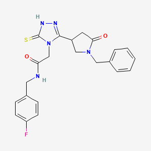 molecular formula C22H22FN5O2S B6452453 2-[3-(1-benzyl-5-oxopyrrolidin-3-yl)-5-sulfanylidene-4,5-dihydro-1H-1,2,4-triazol-4-yl]-N-[(4-fluorophenyl)methyl]acetamide CAS No. 2640978-06-7