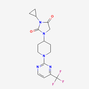 molecular formula C16H18F3N5O2 B6452518 3-cyclopropyl-1-{1-[4-(trifluoromethyl)pyrimidin-2-yl]piperidin-4-yl}imidazolidine-2,4-dione CAS No. 2549029-46-9