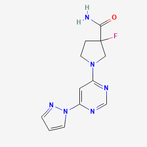 molecular formula C12H13FN6O B6452540 3-fluoro-1-[6-(1H-pyrazol-1-yl)pyrimidin-4-yl]pyrrolidine-3-carboxamide CAS No. 2549012-75-9