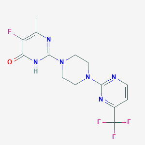 molecular formula C14H14F4N6O B6452565 5-fluoro-6-methyl-2-{4-[4-(trifluoromethyl)pyrimidin-2-yl]piperazin-1-yl}-3,4-dihydropyrimidin-4-one CAS No. 2549065-60-1