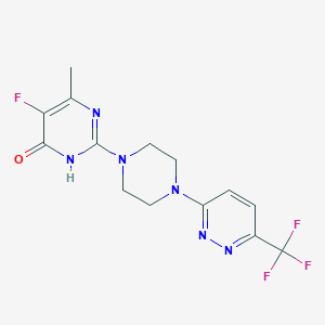 molecular formula C14H14F4N6O B6452566 5-fluoro-6-methyl-2-{4-[6-(trifluoromethyl)pyridazin-3-yl]piperazin-1-yl}-3,4-dihydropyrimidin-4-one CAS No. 2549011-99-4