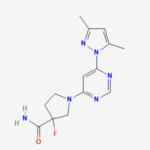 molecular formula C14H17FN6O B6452605 1-[6-(3,5-dimethyl-1H-pyrazol-1-yl)pyrimidin-4-yl]-3-fluoropyrrolidine-3-carboxamide CAS No. 2549042-38-6