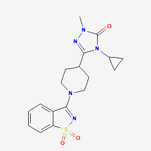 molecular formula C18H21N5O3S B6452727 3-[4-(4-cyclopropyl-1-methyl-5-oxo-4,5-dihydro-1H-1,2,4-triazol-3-yl)piperidin-1-yl]-1lambda6,2-benzothiazole-1,1-dione CAS No. 2549014-66-4