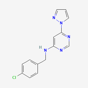 molecular formula C14H12ClN5 B6453188 N-[(4-chlorophenyl)methyl]-6-(1H-pyrazol-1-yl)pyrimidin-4-amine CAS No. 2549039-98-5