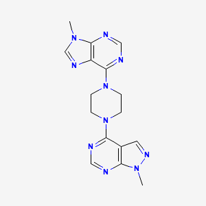 molecular formula C16H18N10 B6453259 9-methyl-6-(4-{1-methyl-1H-pyrazolo[3,4-d]pyrimidin-4-yl}piperazin-1-yl)-9H-purine CAS No. 2548983-55-5