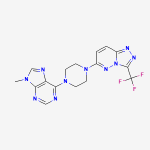 molecular formula C16H15F3N10 B6453293 9-methyl-6-{4-[3-(trifluoromethyl)-[1,2,4]triazolo[4,3-b]pyridazin-6-yl]piperazin-1-yl}-9H-purine CAS No. 2548983-69-1