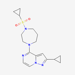 molecular formula C17H23N5O2S B6453556 1-(cyclopropanesulfonyl)-4-{2-cyclopropylpyrazolo[1,5-a]pyrazin-4-yl}-1,4-diazepane CAS No. 2548983-76-0