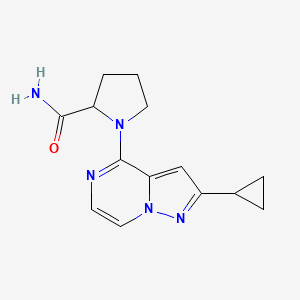 molecular formula C14H17N5O B6453732 1-{2-cyclopropylpyrazolo[1,5-a]pyrazin-4-yl}pyrrolidine-2-carboxamide CAS No. 2548978-28-3