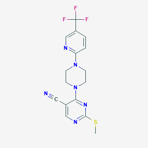 molecular formula C16H15F3N6S B6453875 2-(methylsulfanyl)-4-{4-[5-(trifluoromethyl)pyridin-2-yl]piperazin-1-yl}pyrimidine-5-carbonitrile CAS No. 2549047-87-0
