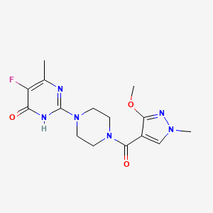 molecular formula C15H19FN6O3 B6454172 5-fluoro-2-[4-(3-methoxy-1-methyl-1H-pyrazole-4-carbonyl)piperazin-1-yl]-6-methyl-3,4-dihydropyrimidin-4-one CAS No. 2549026-57-3