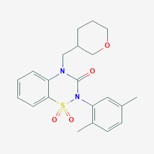 molecular formula C21H24N2O4S B6455558 2-(2,5-dimethylphenyl)-4-[(oxan-3-yl)methyl]-3,4-dihydro-2H-1lambda6,2,4-benzothiadiazine-1,1,3-trione CAS No. 2548989-27-9