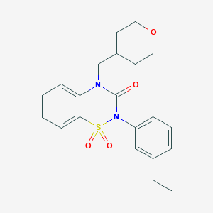 molecular formula C21H24N2O4S B6455566 2-(3-ethylphenyl)-4-[(oxan-4-yl)methyl]-3,4-dihydro-2H-1lambda6,2,4-benzothiadiazine-1,1,3-trione CAS No. 2548999-50-2