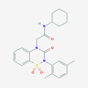 molecular formula C23H27N3O4S B6455985 N-cyclohexyl-2-[2-(2,5-dimethylphenyl)-1,1,3-trioxo-3,4-dihydro-2H-1lambda6,2,4-benzothiadiazin-4-yl]acetamide CAS No. 2549010-78-6