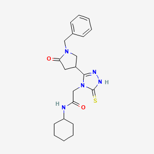 molecular formula C21H27N5O2S B6456075 2-[3-(1-benzyl-5-oxopyrrolidin-3-yl)-5-sulfanylidene-4,5-dihydro-1H-1,2,4-triazol-4-yl]-N-cyclohexylacetamide CAS No. 2549002-36-8