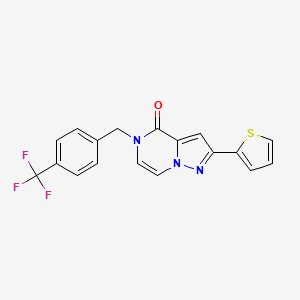 molecular formula C18H12F3N3OS B6456107 2-(thiophen-2-yl)-5-{[4-(trifluoromethyl)phenyl]methyl}-4H,5H-pyrazolo[1,5-a]pyrazin-4-one CAS No. 2322018-36-8