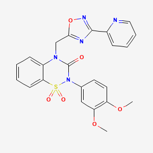 molecular formula C23H19N5O6S B6456148 2-(3,4-dimethoxyphenyl)-4-{[3-(pyridin-2-yl)-1,2,4-oxadiazol-5-yl]methyl}-3,4-dihydro-2H-1lambda6,2,4-benzothiadiazine-1,1,3-trione CAS No. 2549014-19-7