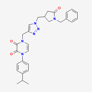 molecular formula C28H30N6O3 B6456175 1-({1-[(1-benzyl-5-oxopyrrolidin-3-yl)methyl]-1H-1,2,3-triazol-4-yl}methyl)-4-[4-(propan-2-yl)phenyl]-1,2,3,4-tetrahydropyrazine-2,3-dione CAS No. 2548986-93-0
