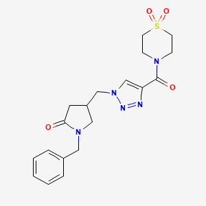 molecular formula C19H23N5O4S B6456232 4-{1-[(1-benzyl-5-oxopyrrolidin-3-yl)methyl]-1H-1,2,3-triazole-4-carbonyl}-1lambda6-thiomorpholine-1,1-dione CAS No. 2549028-72-8