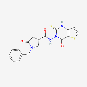 molecular formula C18H16N4O3S2 B6456250 1-benzyl-5-oxo-N-{4-oxo-2-sulfanylidene-1H,2H,3H,4H-thieno[3,2-d]pyrimidin-3-yl}pyrrolidine-3-carboxamide CAS No. 2549049-36-5