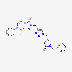molecular formula C26H24N8O3 B6456275 2-({1-[(1-benzyl-5-oxopyrrolidin-3-yl)methyl]-1H-1,2,3-triazol-4-yl}methyl)-7-phenyl-2H,3H,7H,8H-[1,2,4]triazolo[4,3-a]pyrazine-3,8-dione CAS No. 2548985-21-1