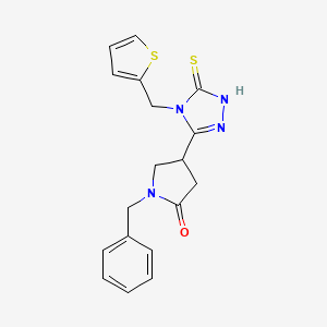 molecular formula C18H18N4OS2 B6456288 1-benzyl-4-{5-sulfanylidene-4-[(thiophen-2-yl)methyl]-4,5-dihydro-1H-1,2,4-triazol-3-yl}pyrrolidin-2-one CAS No. 2548988-73-2