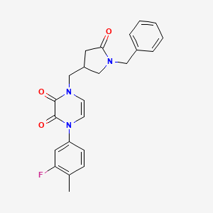 molecular formula C23H22FN3O3 B6456353 1-[(1-benzyl-5-oxopyrrolidin-3-yl)methyl]-4-(3-fluoro-4-methylphenyl)-1,2,3,4-tetrahydropyrazine-2,3-dione CAS No. 2549023-35-8