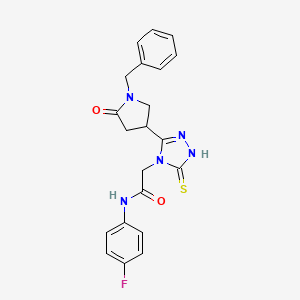 molecular formula C21H20FN5O2S B6456372 2-[3-(1-benzyl-5-oxopyrrolidin-3-yl)-5-sulfanylidene-4,5-dihydro-1H-1,2,4-triazol-4-yl]-N-(4-fluorophenyl)acetamide CAS No. 2548981-13-9
