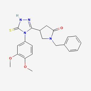 molecular formula C21H22N4O3S B6456374 1-苄基-4-[4-(3,4-二甲氧基苯基)-5-硫代亚甲基-4,5-二氢-1H-1,2,4-三唑-3-基]吡咯烷-2-酮 CAS No. 2548978-76-1