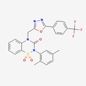 molecular formula C25H19F3N4O4S B6456430 2-(2,5-dimethylphenyl)-4-({5-[4-(trifluoromethyl)phenyl]-1,3,4-oxadiazol-2-yl}methyl)-3,4-dihydro-2H-1lambda6,2,4-benzothiadiazine-1,1,3-trione CAS No. 2548976-42-5