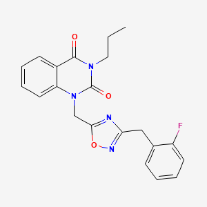 molecular formula C21H19FN4O3 B6456437 1-({3-[(2-fluorophenyl)methyl]-1,2,4-oxadiazol-5-yl}methyl)-3-propyl-1,2,3,4-tetrahydroquinazoline-2,4-dione CAS No. 2549017-18-5