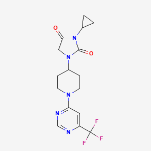 molecular formula C16H18F3N5O2 B6456565 3-cyclopropyl-1-{1-[6-(trifluoromethyl)pyrimidin-4-yl]piperidin-4-yl}imidazolidine-2,4-dione CAS No. 2549034-24-2