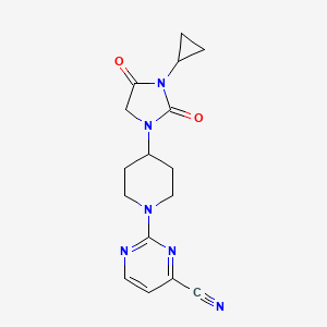 molecular formula C16H18N6O2 B6456577 2-[4-(3-cyclopropyl-2,4-dioxoimidazolidin-1-yl)piperidin-1-yl]pyrimidine-4-carbonitrile CAS No. 2549045-22-7