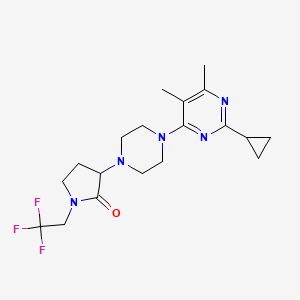 molecular formula C19H26F3N5O B6456615 3-[4-(2-cyclopropyl-5,6-dimethylpyrimidin-4-yl)piperazin-1-yl]-1-(2,2,2-trifluoroethyl)pyrrolidin-2-one CAS No. 2548979-97-9