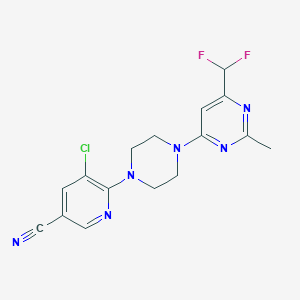 molecular formula C16H15ClF2N6 B6456700 5-chloro-6-{4-[6-(difluoromethyl)-2-methylpyrimidin-4-yl]piperazin-1-yl}pyridine-3-carbonitrile CAS No. 2549011-92-7