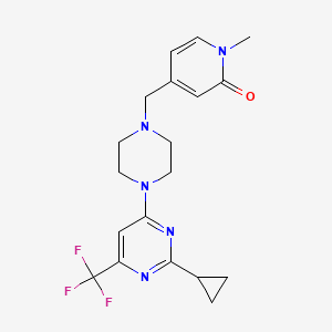 molecular formula C19H22F3N5O B6456996 4-({4-[2-cyclopropyl-6-(trifluoromethyl)pyrimidin-4-yl]piperazin-1-yl}methyl)-1-methyl-1,2-dihydropyridin-2-one CAS No. 2549011-07-4