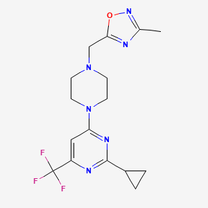 molecular formula C16H19F3N6O B6457120 2-cyclopropyl-4-{4-[(3-methyl-1,2,4-oxadiazol-5-yl)methyl]piperazin-1-yl}-6-(trifluoromethyl)pyrimidine CAS No. 2549051-86-5