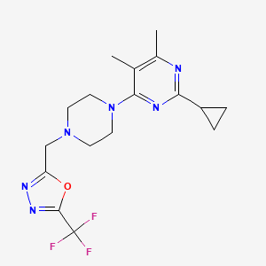 molecular formula C17H21F3N6O B6457150 2-cyclopropyl-4,5-dimethyl-6-(4-{[5-(trifluoromethyl)-1,3,4-oxadiazol-2-yl]methyl}piperazin-1-yl)pyrimidine CAS No. 2549041-40-7